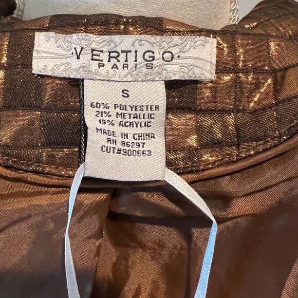 Vertigo Paris Bronze Amelia Metallic cropped sleeve trench jacket, Size Small - Picture 15 of 16